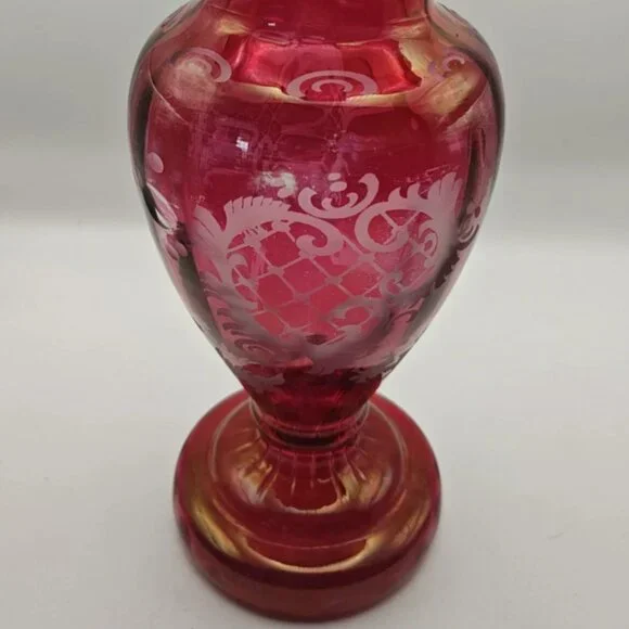 Vintage Cranberry Ruby Flash Cut Glass Vase - Picture 3 of 9
